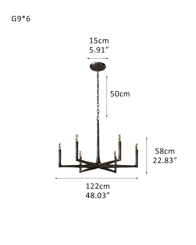 Forged Rectangle Chandeliers in brushed copper/black,11/13/17 lights,54“72”96" Dia