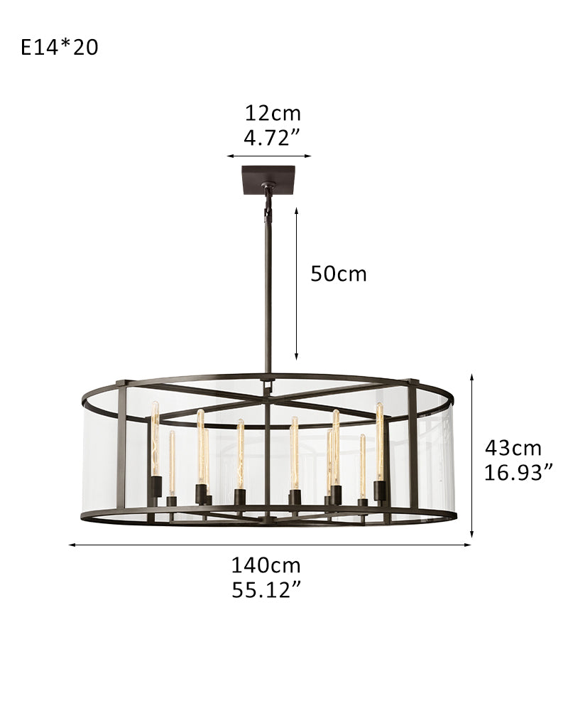 Farmhouse Halogen Lighting Glass Lantern Rectangle Chandelier 55“71” Brushed Brass/Black Steel Frame