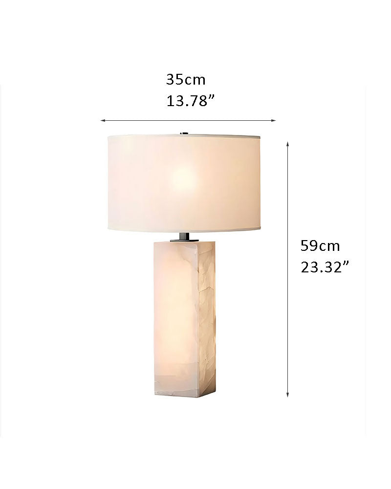 Vintage E27 Alabaster Marble Table Lamp with fabric lampshade, Dia 13.78", height 23.23"