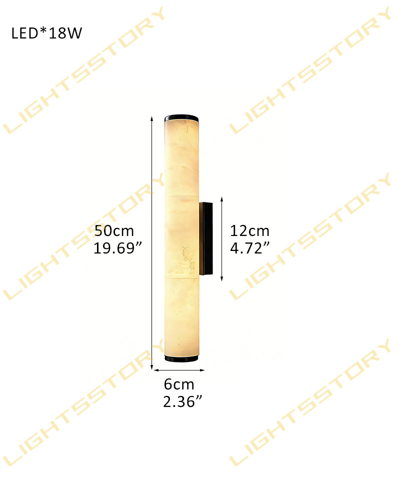 LED Copper Cylindrical Natural Marble Alabaster Wall Sconce Lamp,H30/40/50/60CM D6*H50CM D2.36*H19.69" White + Black Flush Mounted Wall Sconce Lamp