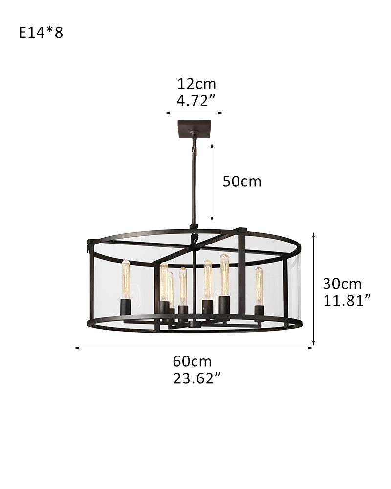 Farmhouse Halogen Lighting Glass Lantern Rectangle Chandelier 55“71” Brushed Brass/Black Steel Frame