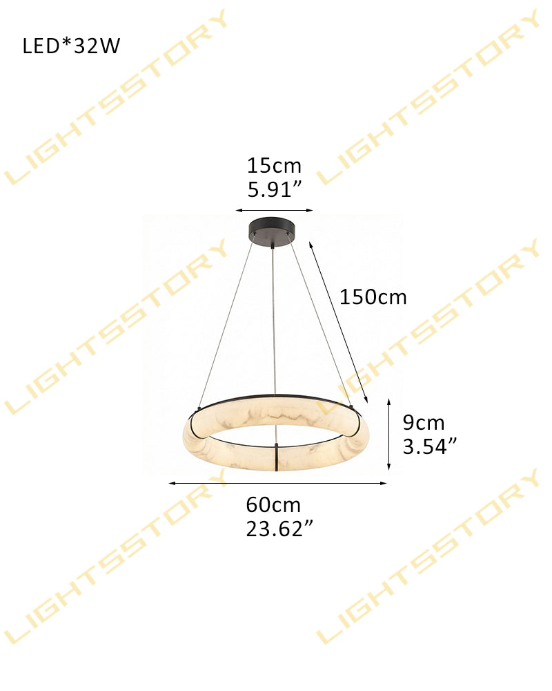Cora Alabaster Circular Halo Suspended Ring Chandelier - Natural Spanish Alabaster, Lux Gold Trim - Living Rooms & Dining Rooms