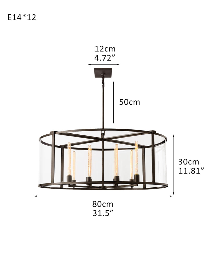 Farmhouse Halogen Lighting Glass Lantern Rectangle Chandelier 55“71” Brushed Brass/Black Steel Frame