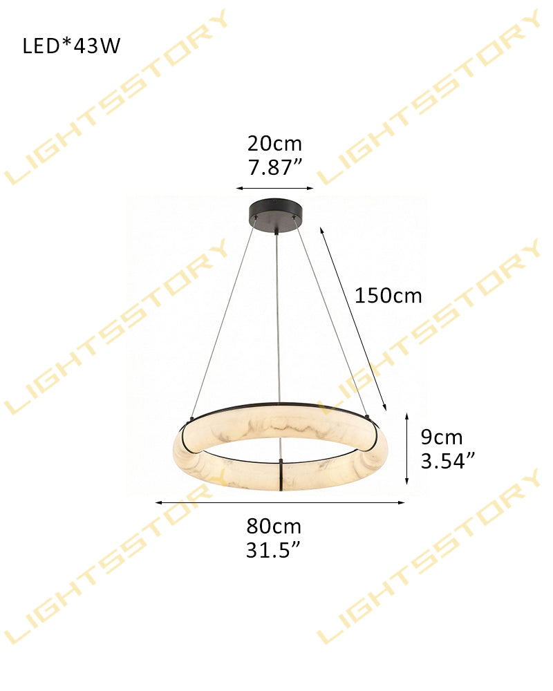 Cora Alabaster Circular Halo Suspended Ring Chandelier - Natural Spanish Alabaster, Lux Gold Trim - Living Rooms & Dining Rooms