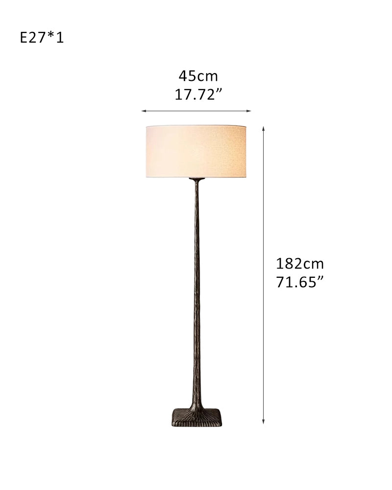 E27 Copper/Black high floor lamp with fabric lampshade and forged slender texture,24" Dia