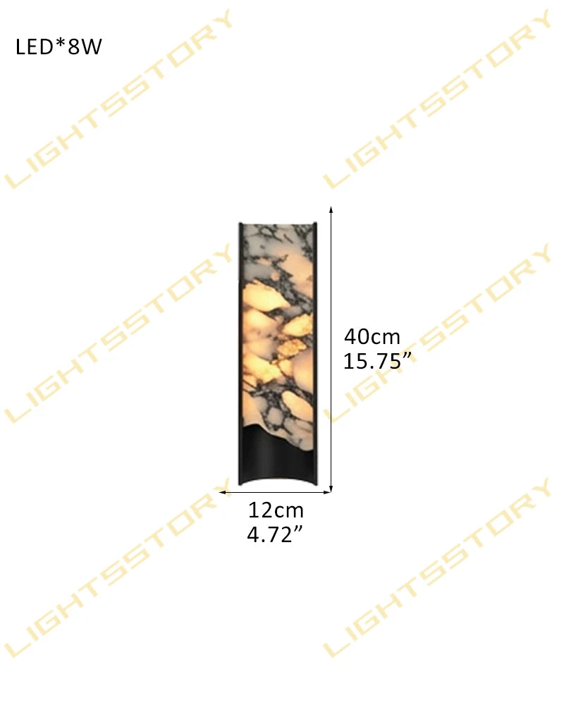 LightsStory Series Alabaster Square Wall Sconces, Natural Stone Brass & Black Metal LED Wall Lights A-D12*H40CM(alabaster in left) Black Flush Mounted Wall Sconce Lamp