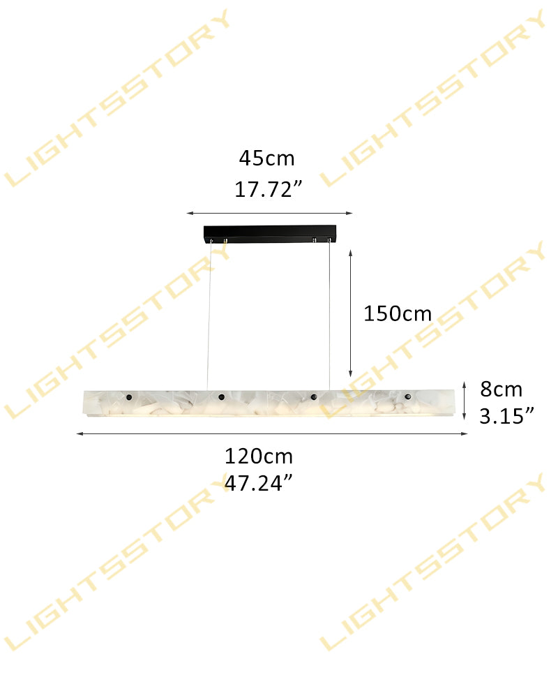 Alabaster Slim Line Cylindrical Tube Linear Pendant Light - Natural Spanish Alabaster, Lux Brass Trim - Kitchen Islands & Dining Rooms