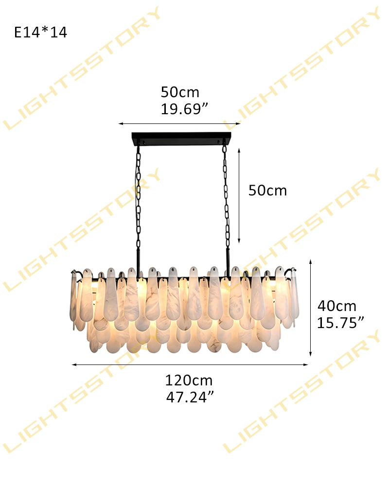 Alabaster Organic Petal Oval Ring Linear Chandelier - Natural Spanish Alabaster, Lux Gold Trim - Kitchen Islands & Dining Rooms