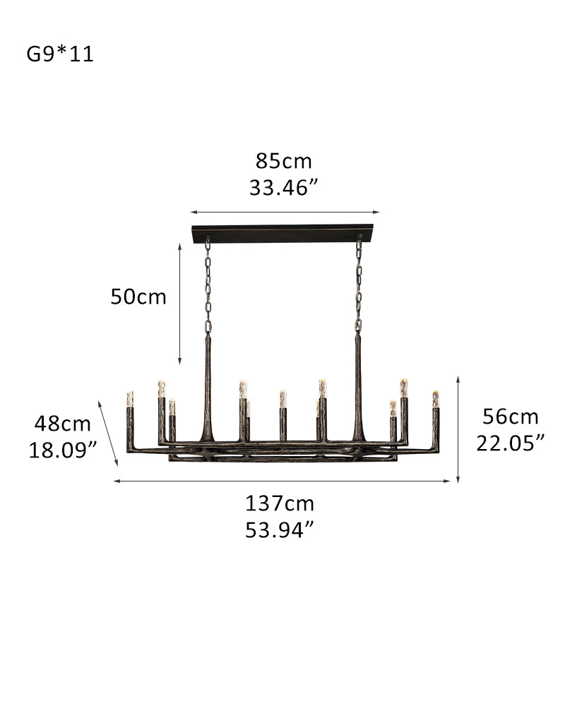 Forged Rectangle Chandeliers in brushed copper/black,11/13/17 lights,54“72”96" Dia