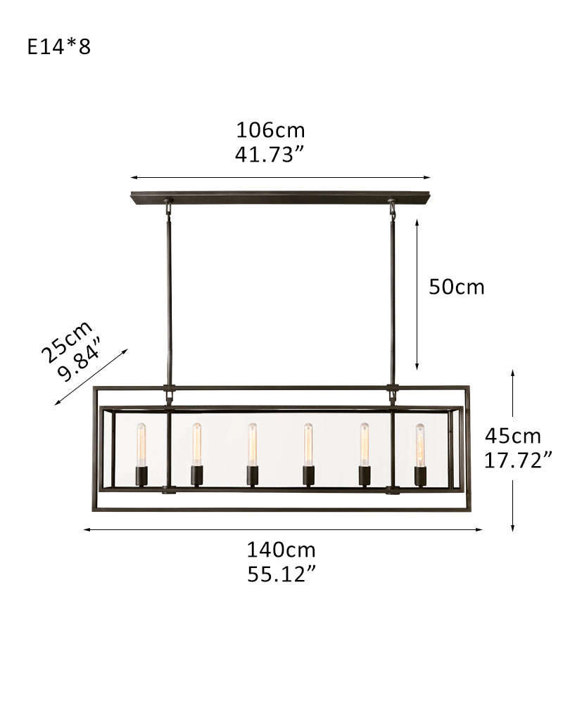 Farmhouse Halogen Lighting Glass Lantern Rectangle Chandelier 55“71” Brushed Brass/Black Steel Frame