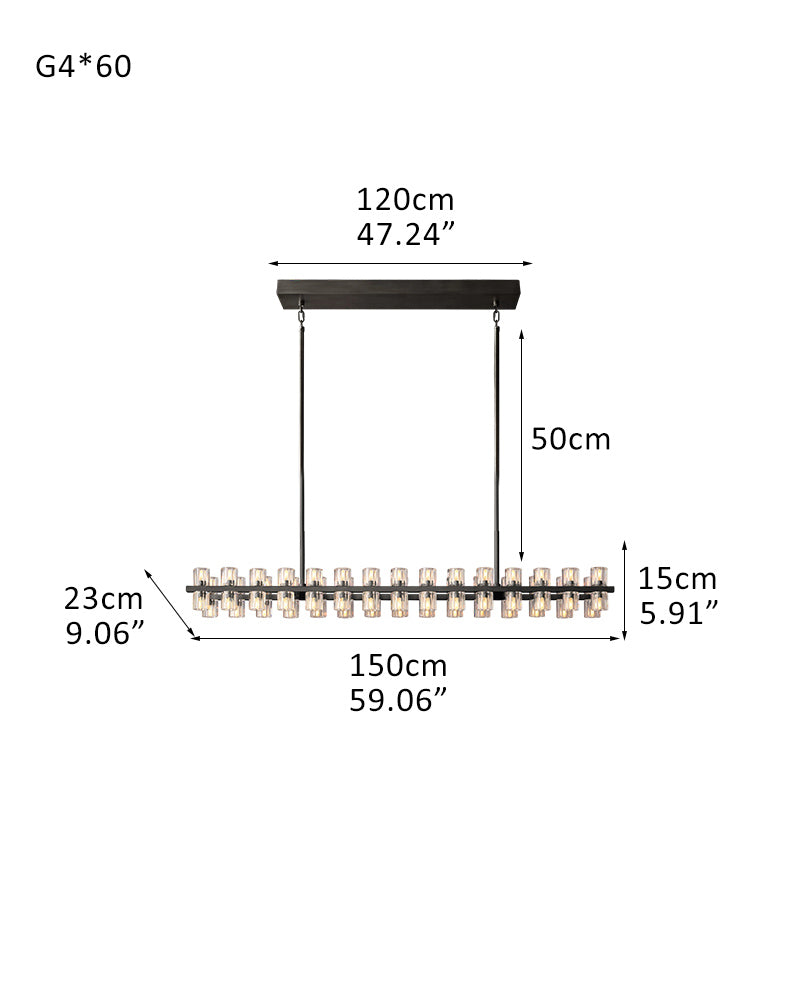 Lacquered Brass/Black Wagon Wheel Arcachon Crystal Rectangular Chandelier 48" 60" 72"