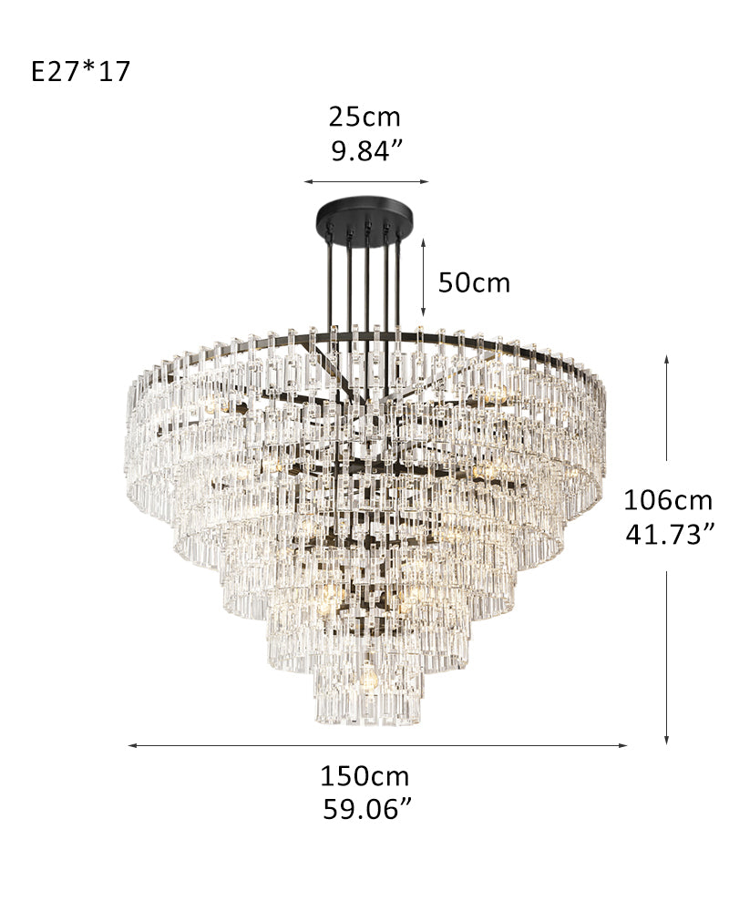 3-tier Antique Bronze Chandeliers in Gold/Black Metal & Crystal