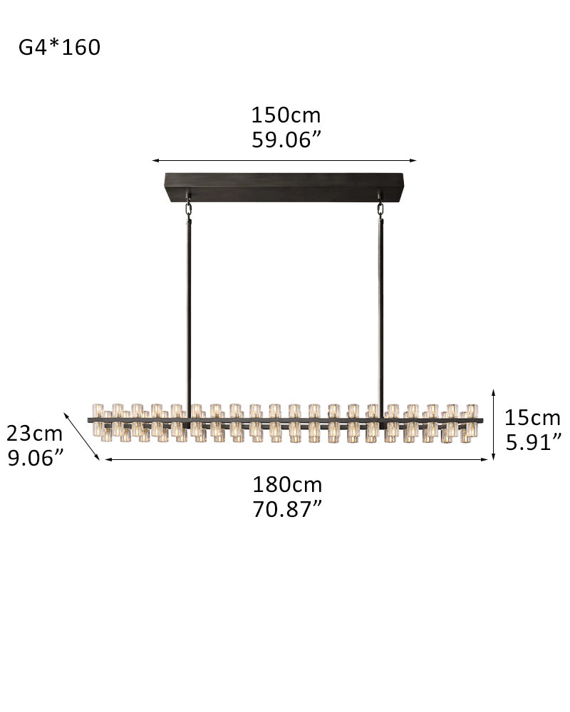 Lacquered Brass/Black Wagon Wheel Arcachon Crystal Rectangular Chandelier 48" 60" 72"