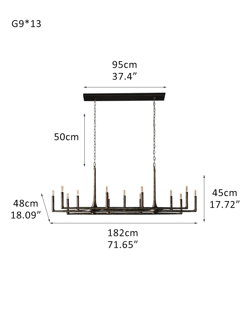 Forged Rectangle Chandeliers in brushed copper/black,11/13/17 lights,54“72”96" Dia