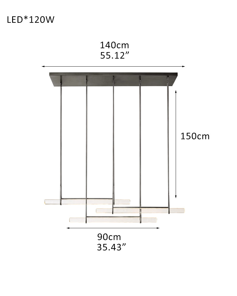 Audubon Crystal Triple Bar Linear Chandelier 35" 60" Lacquered Burnished Brass/Black