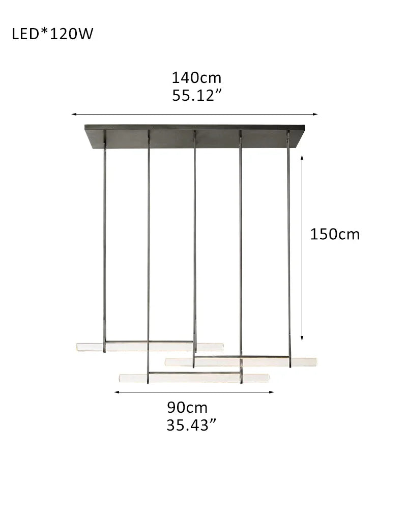 Valence Series Architectural Linear Chandelier | Triple Bar Prism Meticulously crafted clear prisms with vertical brass drops, Lacquered Burnished Brass and Black for Dining Rooms and Kitchen Islands Triple-L90CM L35" Black American chandelier