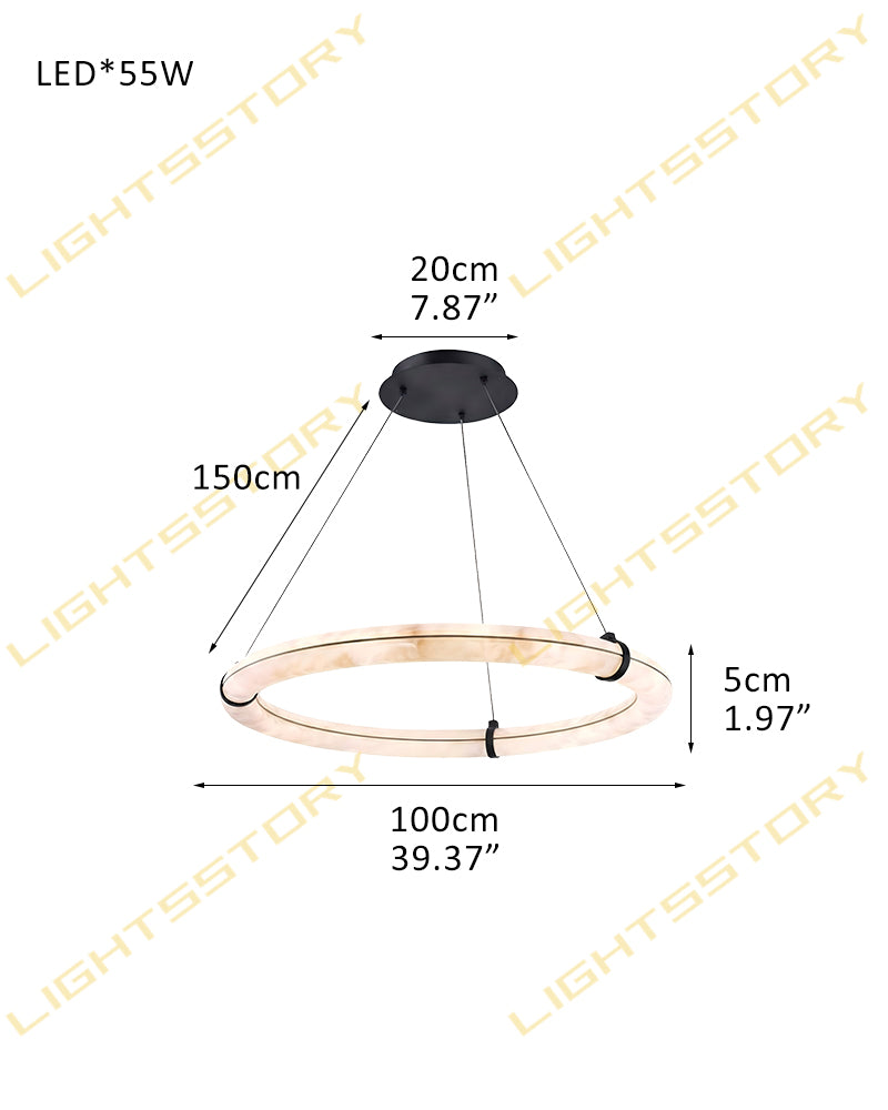 Cora Alabaster Circular Halo Ring Chandelier - Natural Spanish Alabaster, Lux Gold Trim - Dining Rooms & Kitchens