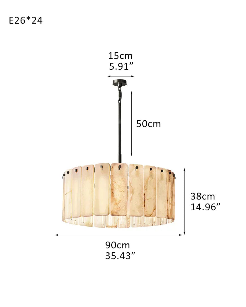 Winchester Series Geometric Chandelier | Round Handcrafted Solid Onyx Panels, Lacquered Burnished Brass for Modern Living Rooms and Dining Areas 24-light-D90*H38CM D35.43"*H14.96" American chandelier