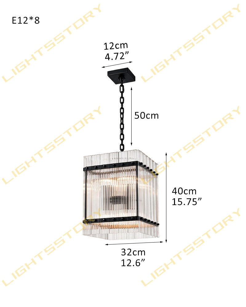 Solstice Aura Fluted Glass Lantern Cube Pendant Light - Lux Gold Trim - Living Rooms, Dining Rooms & Hallways