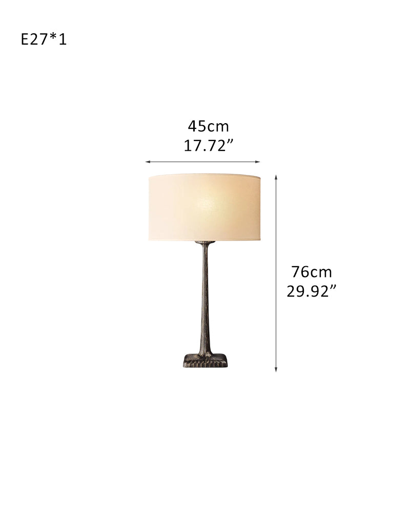 E27 Copper/Black table lamp with fabric lampshade and forged slender texture,18" Dia