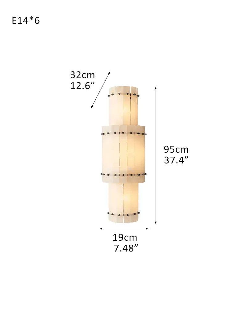 Val d’Isère Series Architectural Wall Sconce | Tiered Alabaster Handcrafted Alabaster panels and mid-century steel, Premium Steel finish for Hallways and Living Spaces 6-light-L19*W32*H95CM L8"*W12"*H37" Black Flush Mounted Wall Sconce Lamp