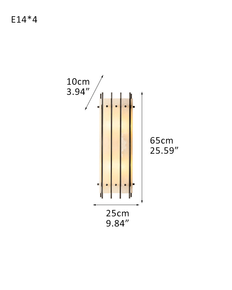 Val D’Isère Alabaster Studded Panel Faceted Column Wall Light Sconce - Natural Spanish Alabaster Panels, Organic Stone Trim - Bedrooms, Hallways & Bathrooms