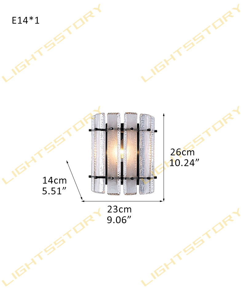 Solstice Ghiaccio Glass Lantern Wall Light Sconce - Flush Mount, Lux Gold Trim - Hallways, Foyers, Dining Rooms & Living Rooms
