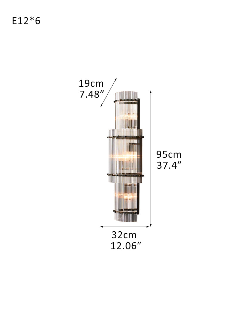 2/4/6 lights San Marco Tier Ribbed Glass Wall Sonces in Antiqued Brass/Black Steel