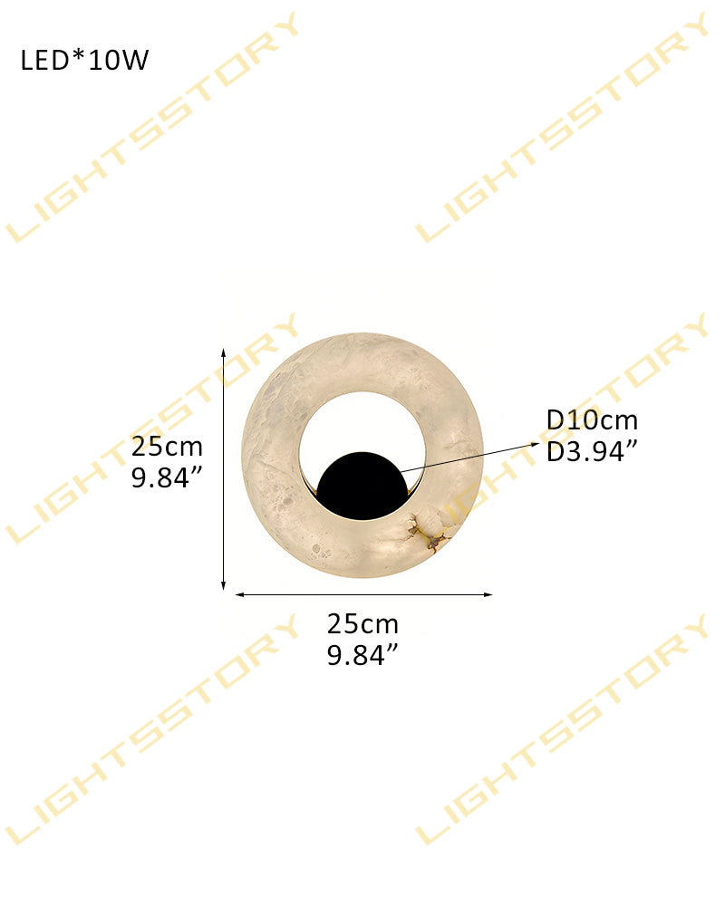 Round Natural Stone Alabaster Wall Light Fixtures Wide 10" flush mount sconces for bedroom D25*H25CM D9.87"*H9.84" Black Flush Mounted Wall Sconce Lamp