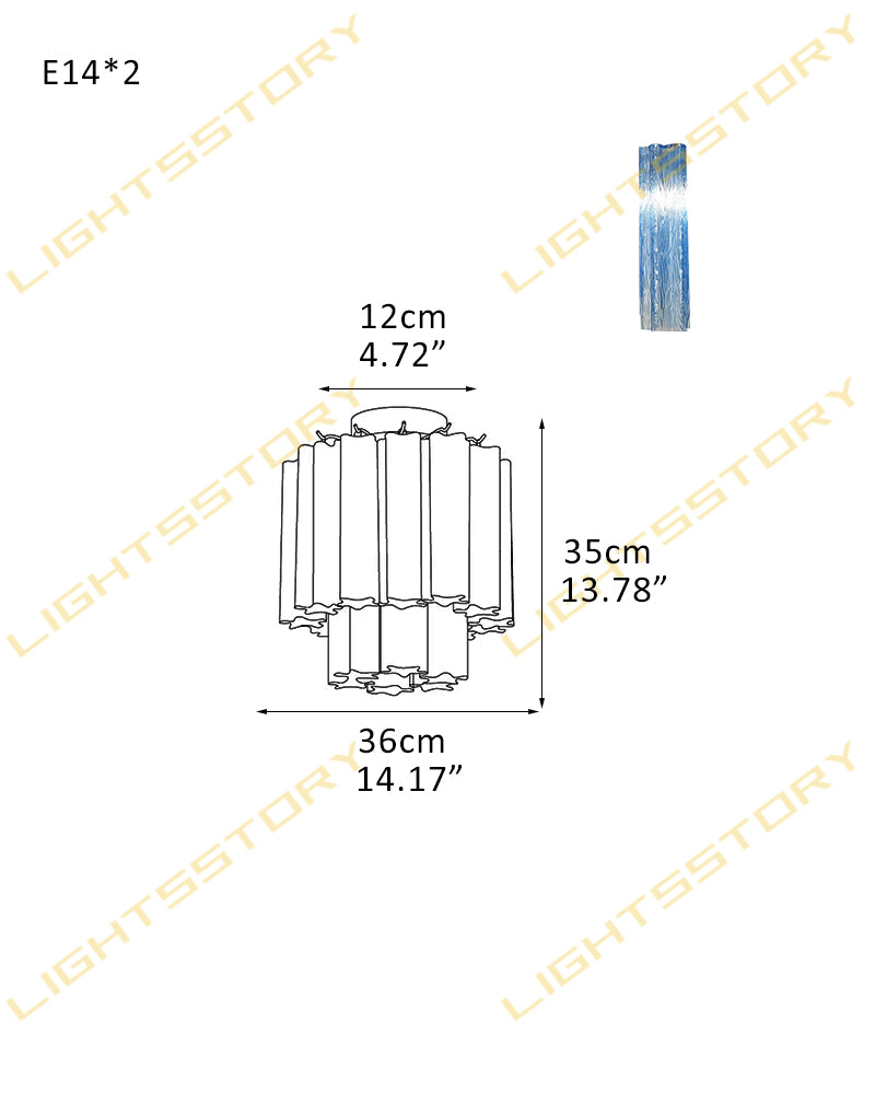 Hand-blown 18 Glass Tubes Modern Minimalist Flush Mount Ceiing Lamp Over Dining Table 2 light -D36*H35CM D14.17"*H13.78"(8 tubes) Gold + Blue Glass Modern Ceiling lamp