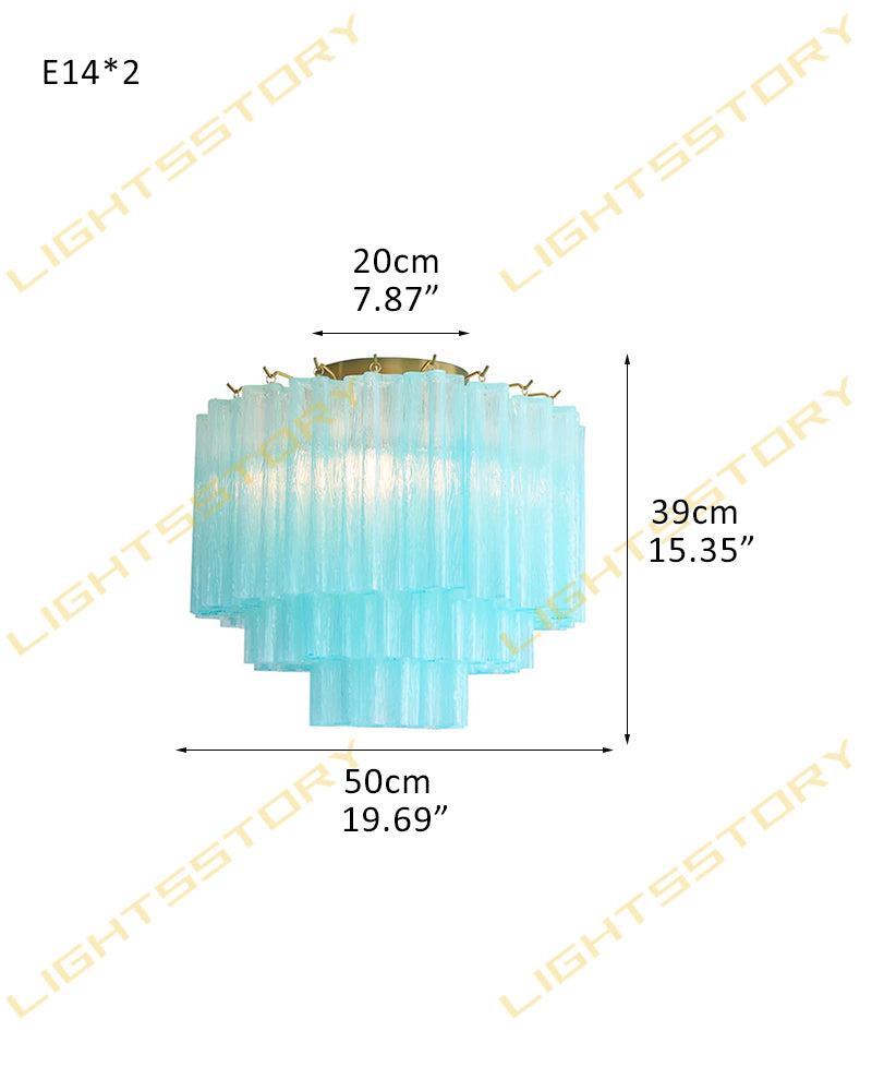 Hand-blown 18 Glass Tubes Modern Minimalist Flush Mount Ceiing Lamp Over Dining Table 2 light -D50*H39CM D19.69"*H15.35"(18 tubes) Gold + Blue Glass Modern Ceiling lamp