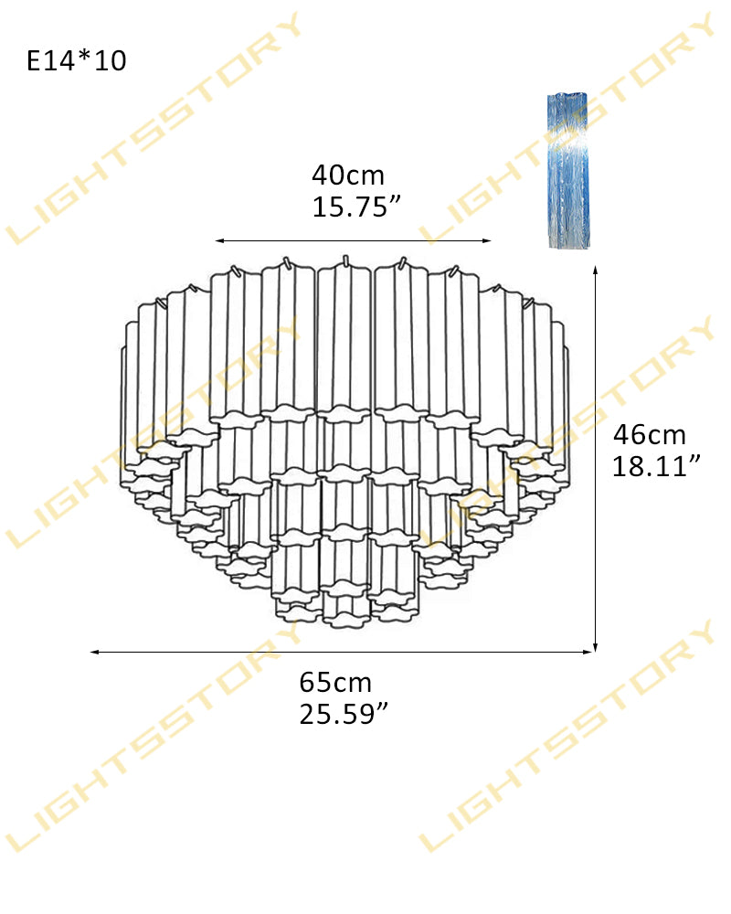 10 Lights Modern Tronchi Semi-Flush Ceiling Lamps with Venetian Colorful Glass Shade 10 light-D65*H46CM D25.59"*H18.11"(42 tubes) Brass + Blue Glass Flush Mounted Ceiling Lamp