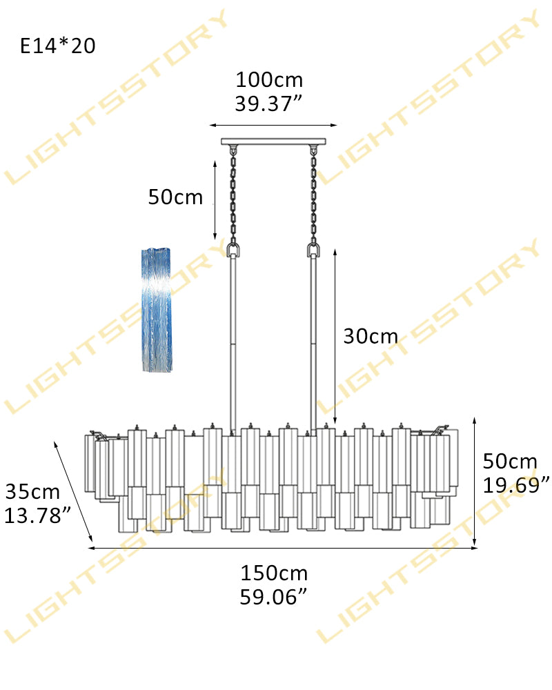 10/14/20/25 light Linear Large Murano Colorful Glass Chandelier in Brass/Chrome Hardwared 20light-L150*W35*H50CM L57.06"*W13.78"*H19.69" Luxury Modern Chandelier
