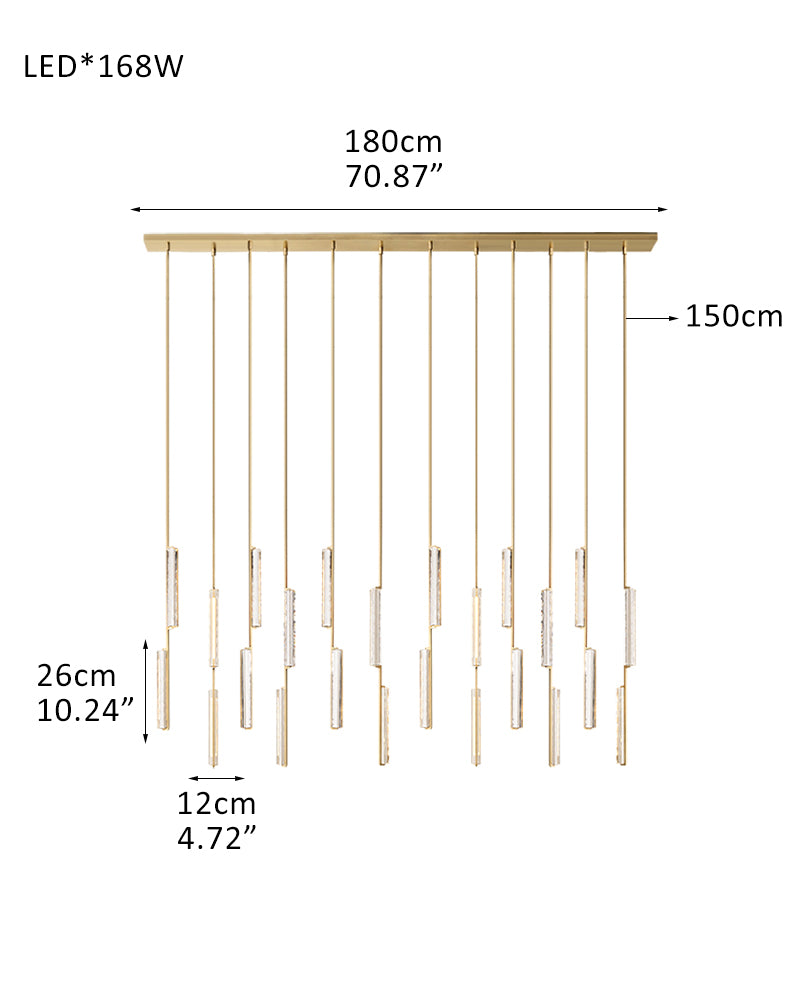 Audubon Crystal On Vertical Brass/Black Drops Linear Chandelier Collection
