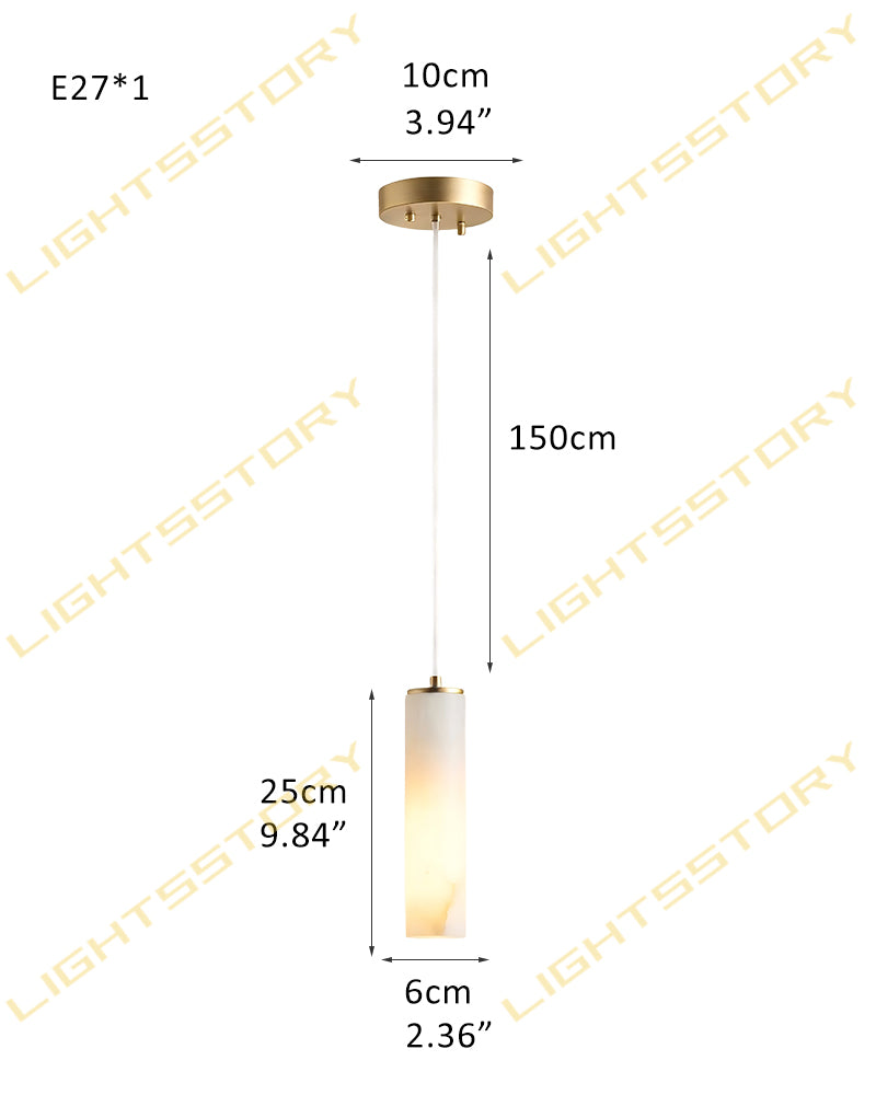 Alabaster Cylinder Rod Cluster Pendant Light - Natural Spanish Alabaster Rods, Serene Black Trim - Kitchens, Dining & Living Rooms
