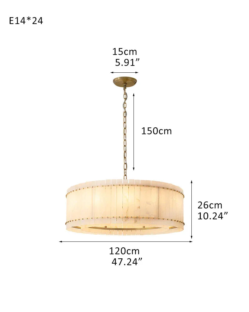 Val d’Isère Series Architectural Chandelier | Double Tier Drum Hand-carved alabaster panels with durable steel frame, Mid-century steel finish for Dining rooms, foyers, or offices 24-light-L120*H26CM L47"*H10"(2 tiered) Brass American Vintage chandelier lamp