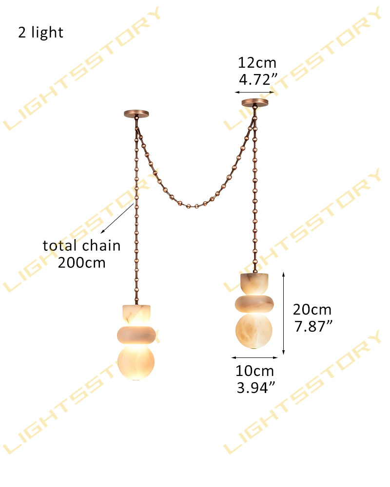Alabaster Stacked Organic Shape Totem Rope Chain Cascading Pendant Light - Natural Spanish Alabaster Shapes, Custom, Serene Black Finishes - Kitchens, Dining & Living Rooms