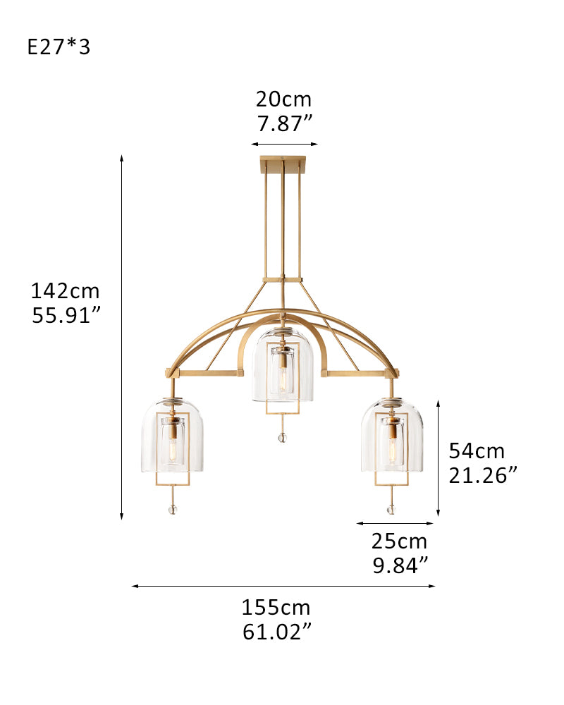 5-Light Round Chandelier 56'' in Brass Finish Hardware with Clear Blown Glass