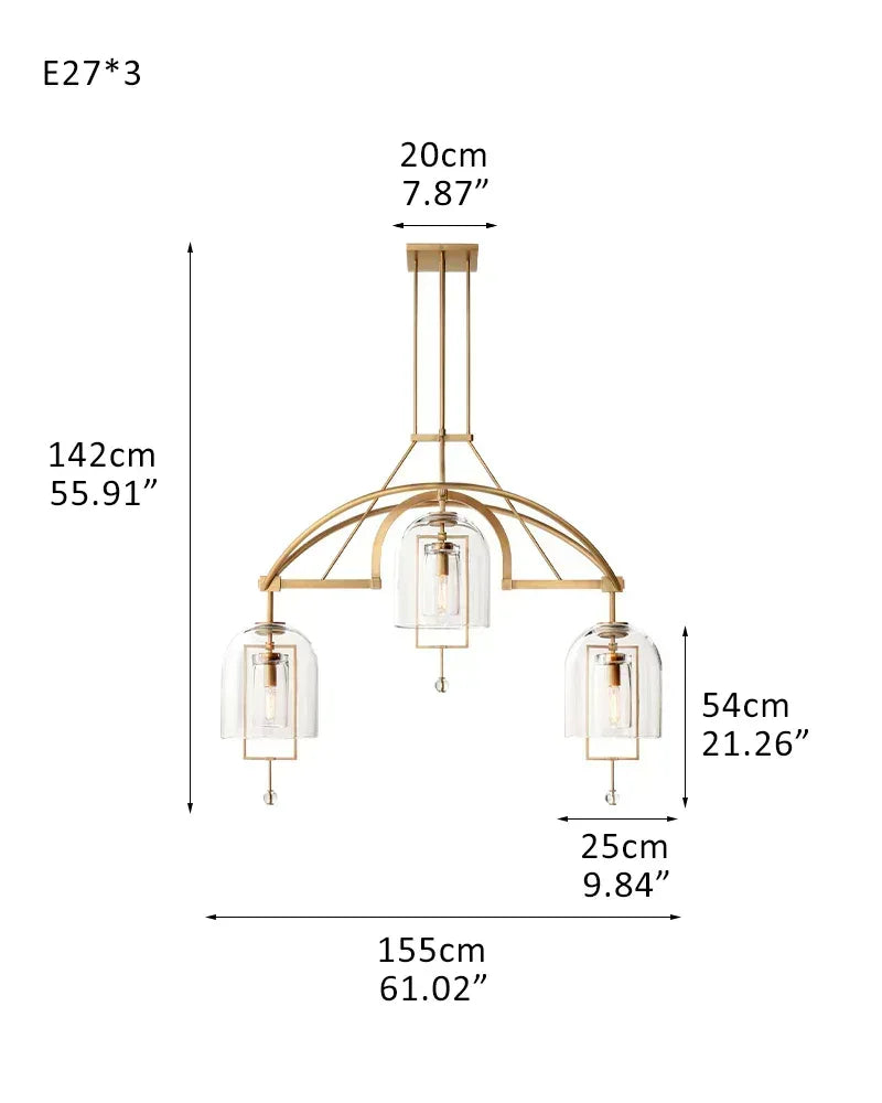 LightsStory Series Geometric Chandelier | Sculptural Orbs Hand-Blown Glass and Brass, Antique Brass finish for Refined Dining Rooms and Modern Living Spaces 3-light-D25*H40CM D9.84"*H15.75" Brass American Vintage chandelier lamp