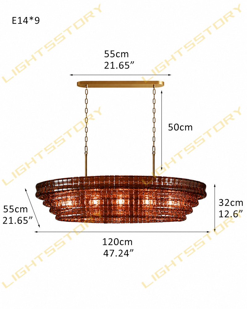Brina Ghiaccio Amber Pink Murano Glass Oval Linear Chandelier - Textured Ice Glass, Lux Gold Trim - Kitchen Islands & Dining Rooms
