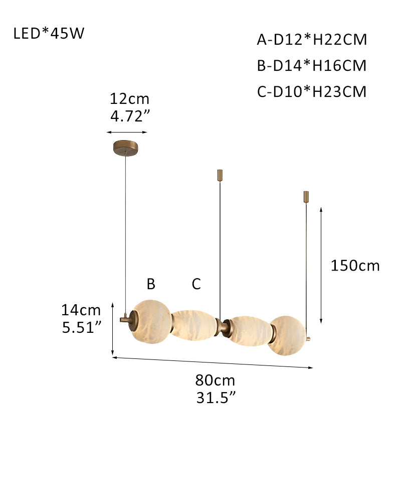 LED Kitchen Island Lighting with Rectilinear White Alabaster Solid Shade, String Hanging Mount