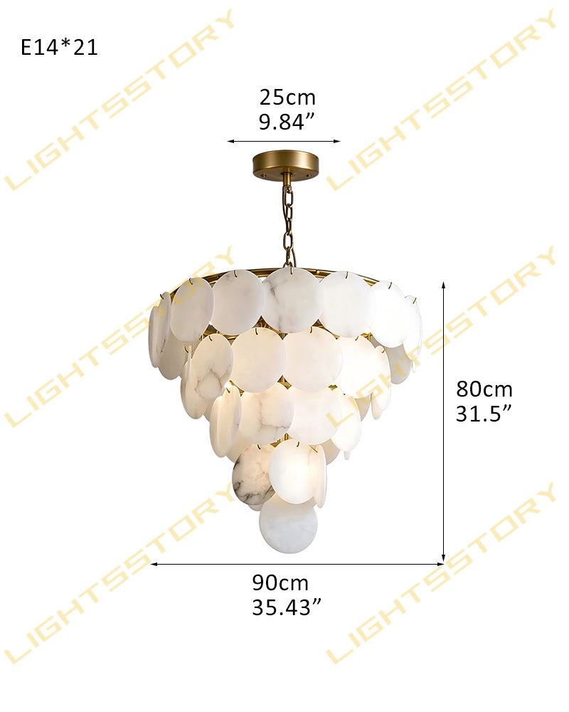 Cascada Alabaster Disc Multi Tiered Grand Chandelier - Natural Spanish Alabaster, Lux Gold Trim - Foyers, Entryway, Staircases and High Ceilings