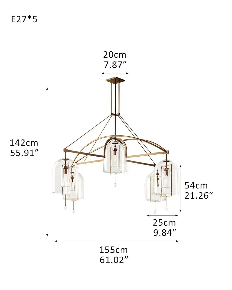 LightsStory Series Geometric Chandelier | Sculptural Orbs Hand-Blown Glass and Brass, Antique Brass finish for Refined Dining Rooms and Modern Living Spaces 5-light-D25*H40CM D9.84"*H15.75" Brass American Vintage chandelier lamp