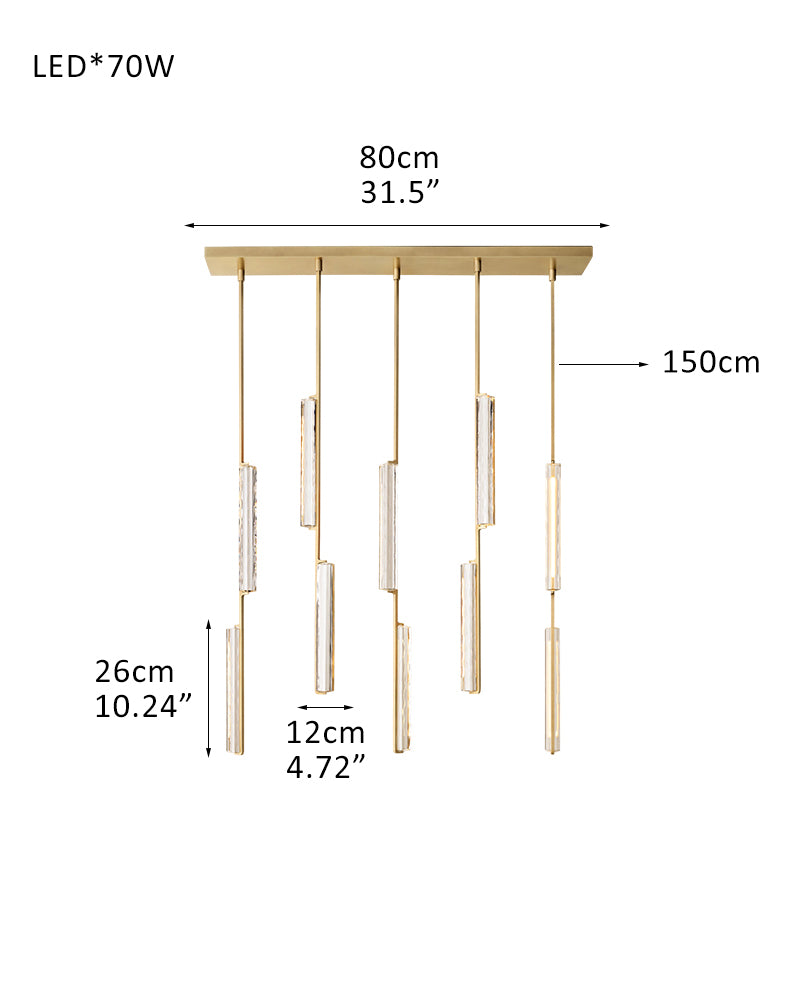 Audubon Crystal On Vertical Brass/Black Drops Linear Chandelier Collection