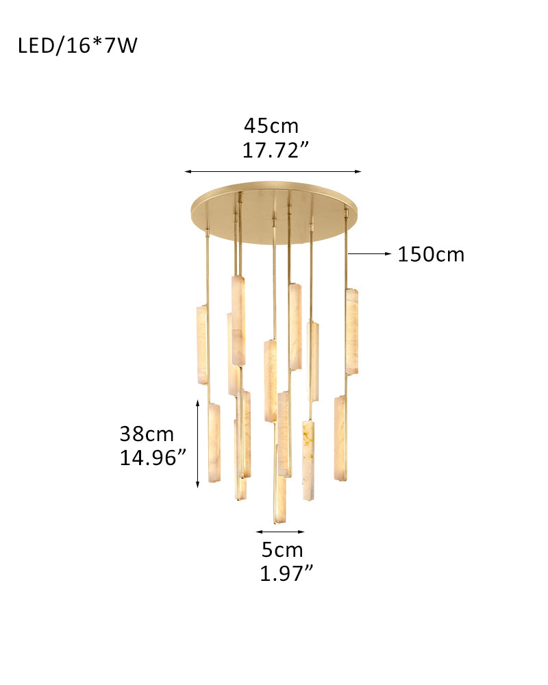 Audubon Alabaster Linear LED Chandelier Lacquered Burnished Brass/Black Rod Length 150cm
