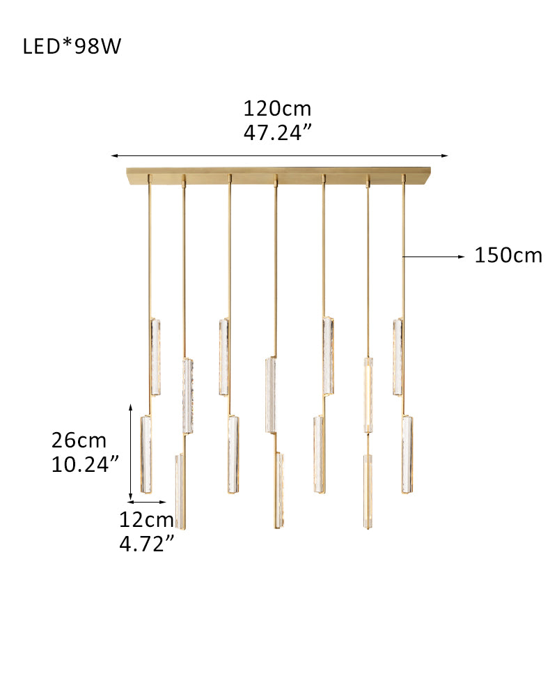 Audubon Crystal On Vertical Brass/Black Drops Linear Chandelier Collection