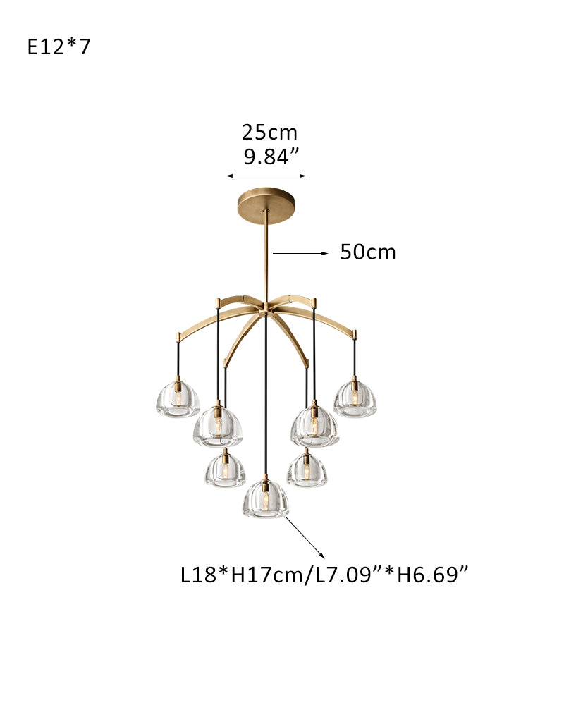 American Retro Hemisphere Crystal Glass Round Chandelier in Unique Brass Finished