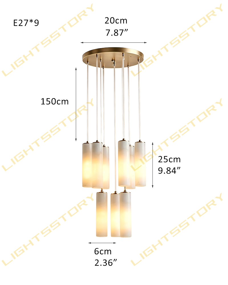 Alabaster Cylinder Rod Cluster Pendant Light - Natural Spanish Alabaster Rods, Serene Black Trim - Kitchens, Dining & Living Rooms