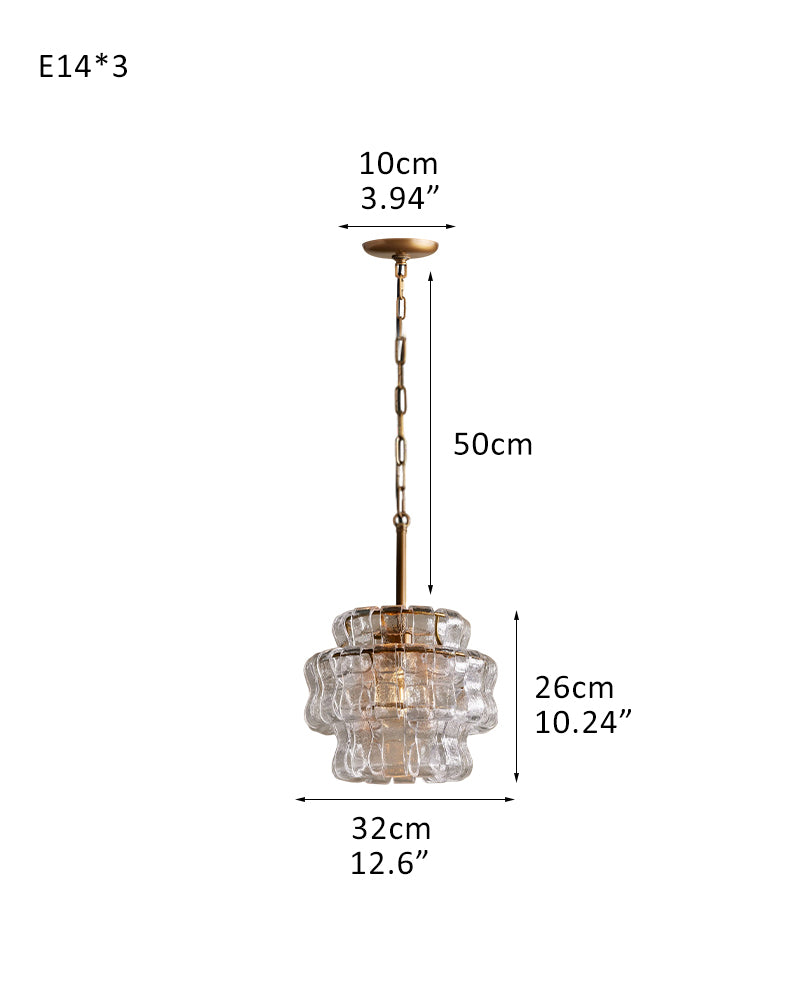 Giverny Ghiaccio Textured Glass Lantern Drum Pendant Light - Vintage Boho Crystal Clear, Smoke Glass - Kitchens, Dining & Living Rooms
