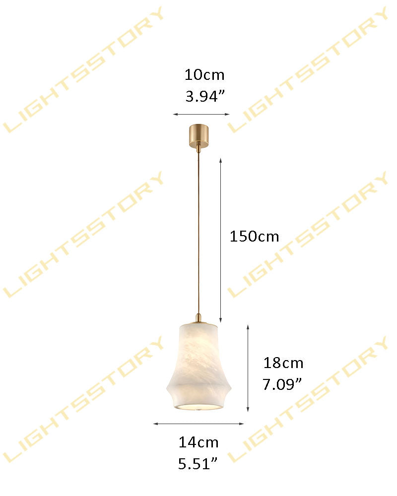 Alabaster Tear Drop Bell Lantern Pendant Light - Natural Spanish Alabaster, Serene Black Trim - Hallways, Living Room & Dining Room
